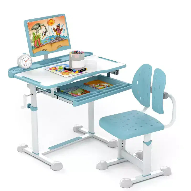 Costway Kid's Study Desk & Chair Set w/Tilt Desktop Book Stand Footrest Bar for Toddlers