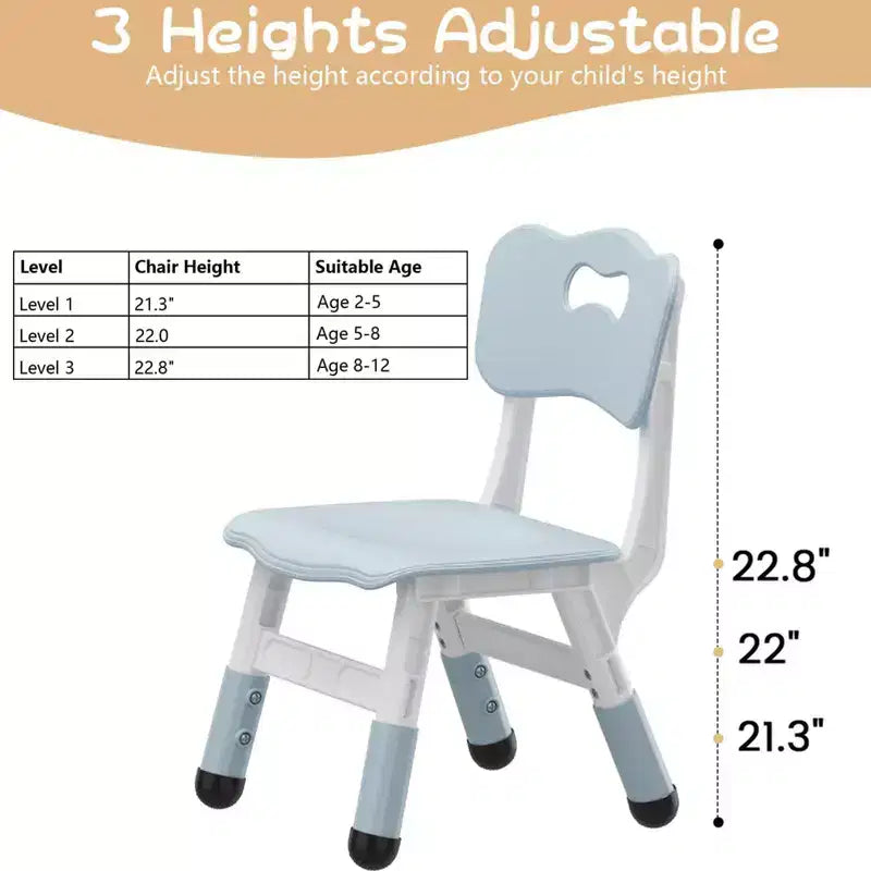 Lot de 2 chaises pour enfants avec réglage en hauteur sur 3 niveaux, chaise en plastique pour tout-petits pour usage intérieur et extérieur, de 2 à 12 ans