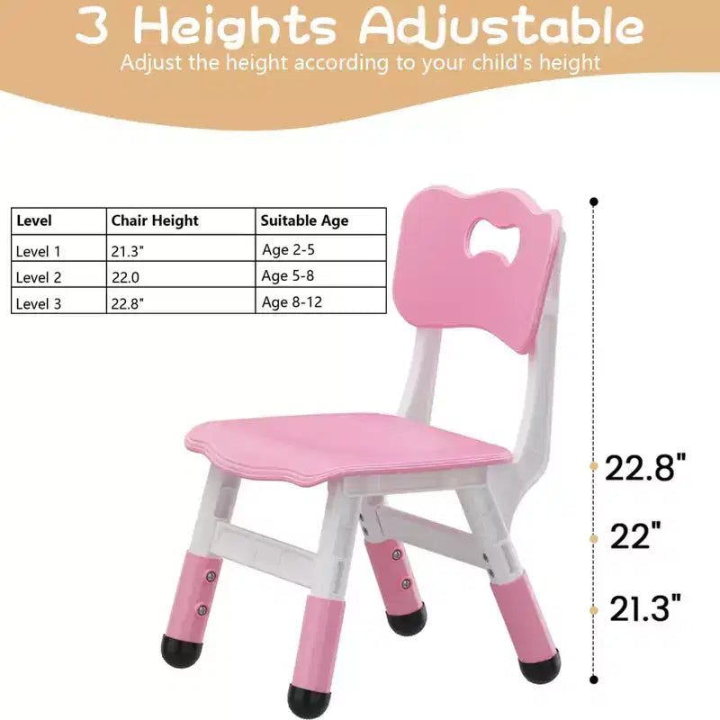Lot de 2 chaises pour enfants avec réglage en hauteur sur 3 niveaux, chaise en plastique pour tout-petits pour usage intérieur et extérieur, de 2 à 12 ans