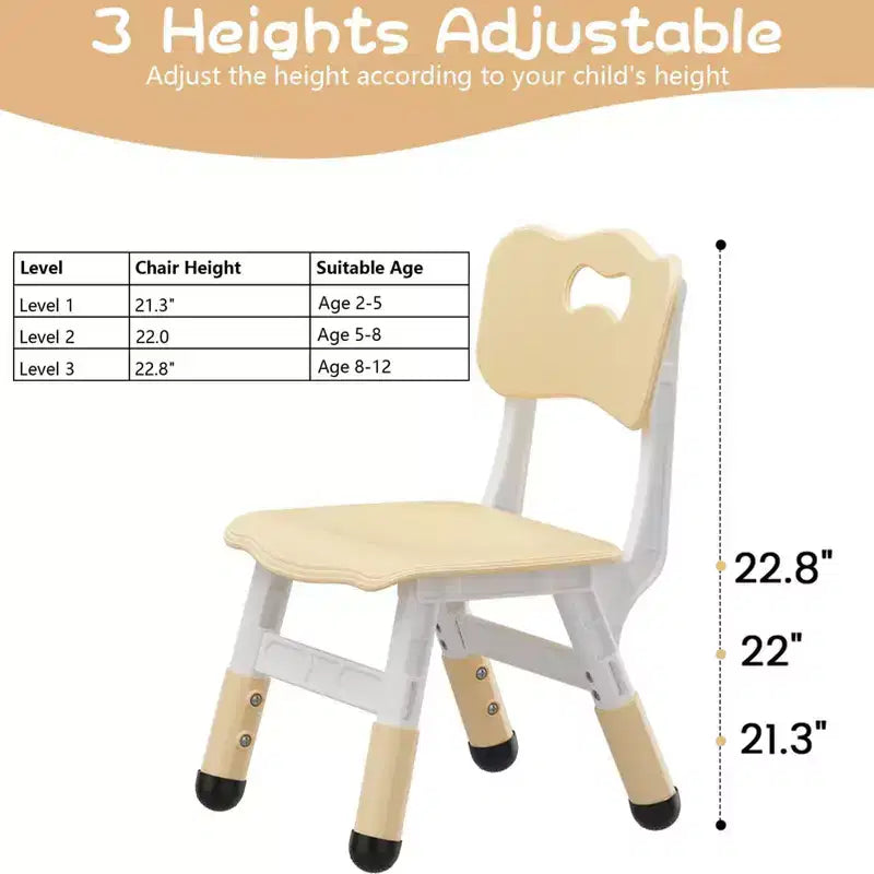 Lot de 2 chaises pour enfants avec réglage en hauteur sur 3 niveaux, chaise en plastique pour tout-petits pour usage intérieur et extérieur, de 2 à 12 ans