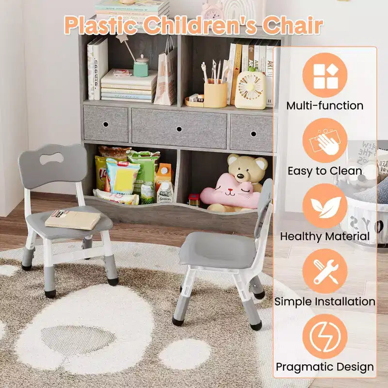 Lot de 2 chaises pour enfants avec réglage en hauteur sur 3 niveaux, chaise en plastique pour tout-petits pour usage intérieur et extérieur, de 2 à 12 ans