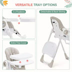 Chaises hautes Easy Clean pour bébés avec hauteur réglable, 5 positions d'inclinaison, double plateau amovible et harnais à 5 points