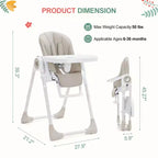 Chaises hautes Easy Clean pour bébés avec hauteur réglable, 5 positions d'inclinaison, double plateau amovible et harnais à 5 points