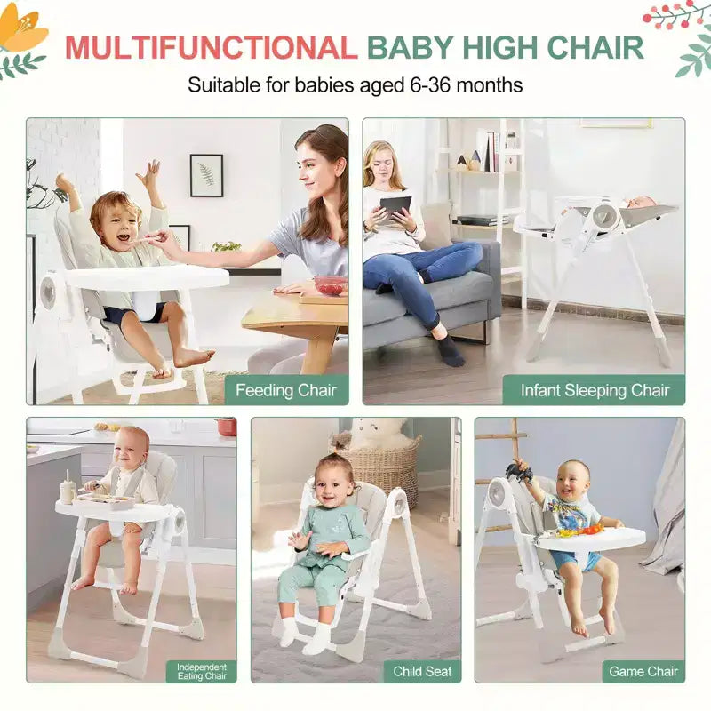 Chaises hautes Easy Clean pour bébés avec hauteur réglable, 5 positions d'inclinaison, double plateau amovible et harnais à 5 points