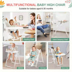 Chaises hautes Easy Clean pour bébés avec hauteur réglable, 5 positions d'inclinaison, double plateau amovible et harnais à 5 points