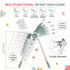 Chaises hautes Easy Clean pour bébés avec hauteur réglable, 5 positions d'inclinaison, double plateau amovible et harnais à 5 points