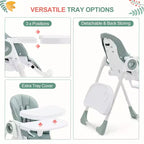 Chaises hautes Easy Clean pour bébés avec hauteur réglable, 5 positions d'inclinaison, double plateau amovible et harnais à 5 points