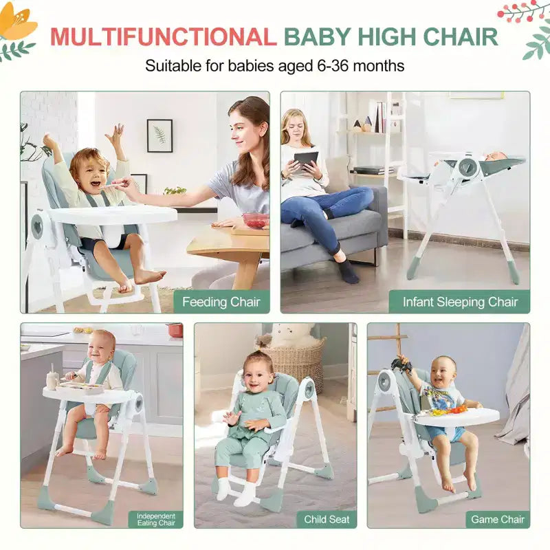 Chaises hautes Easy Clean pour bébés avec hauteur réglable, 5 positions d'inclinaison, double plateau amovible et harnais à 5 points