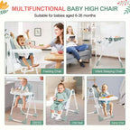 Chaises hautes Easy Clean pour bébés avec hauteur réglable, 5 positions d'inclinaison, double plateau amovible et harnais à 5 points