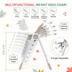 Chaises hautes Easy Clean pour bébés avec hauteur réglable, 5 positions d'inclinaison, double plateau amovible et harnais à 5 points