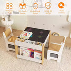 Ensemble table et chaises pour enfants - Table d'activités en bois 4-en-1 et 2 chaises, tiroir de rangement, plateau amovible, pour dessiner, lire, bricoler, faire de l'art, faire ses devoirs