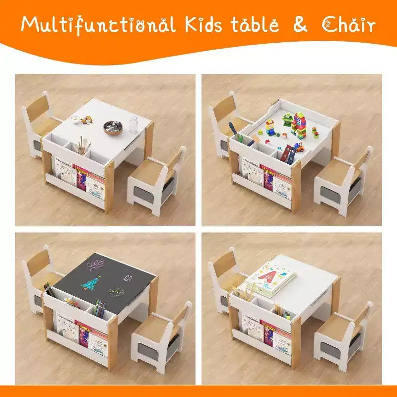 Ensemble table et chaises pour enfants - Table d'activités en bois 4-en-1 et 2 chaises, tiroir de rangement, plateau amovible, pour dessiner, lire, bricoler, faire de l'art, faire ses devoirs