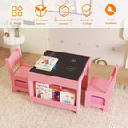 Ensemble table et chaises pour enfants - Table d'activités en bois 4-en-1 et 2 chaises, tiroir de rangement, plateau amovible, pour dessiner, lire, bricoler, faire de l'art, faire ses devoirs