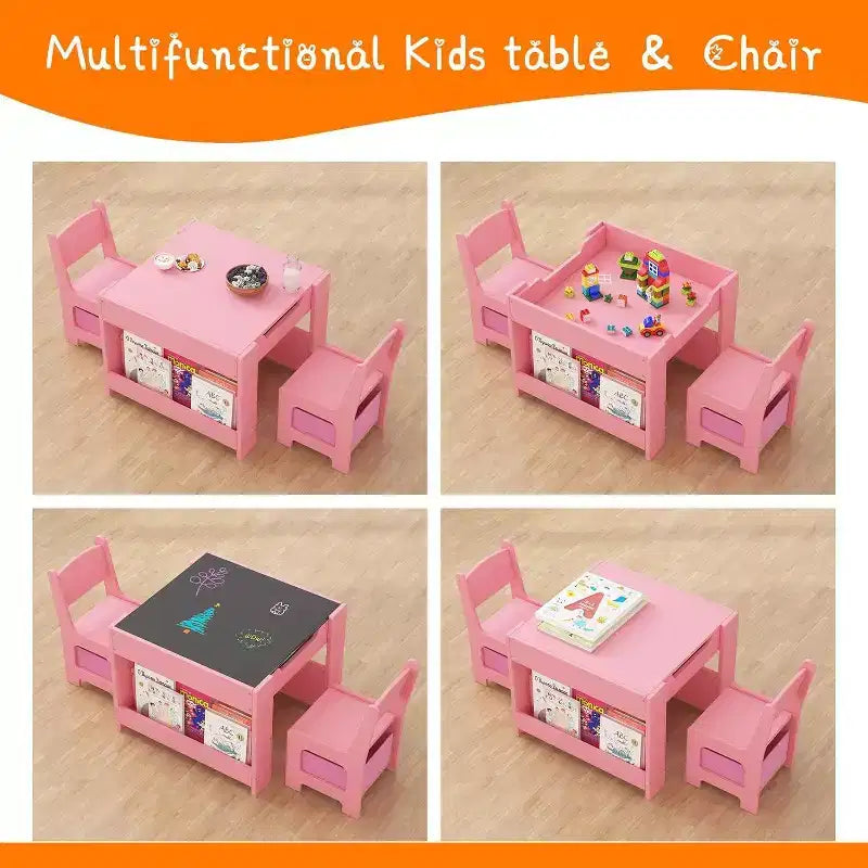 Ensemble table et chaises pour enfants - Table d'activités en bois 4-en-1 et 2 chaises, tiroir de rangement, plateau amovible, pour dessiner, lire, bricoler, faire de l'art, faire ses devoirs
