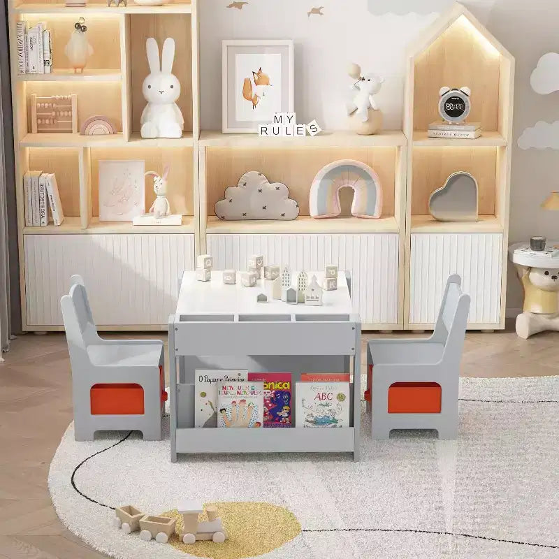 Kids Table and Chair Set - 4 in 1 Wooden Activity Table & 2 Chairs, Storage Drawer, Detachable Tabletop, for Drawing, Reading, Crafts, Art, Homework