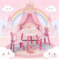 JVNOXK3-Piece Kids Wooden Table and Chair Set with Crown Pattern Gift for Girls Toddlers Arts Reading Writing Age 2-4 Years Pink