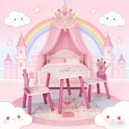 JVNOXK3-Piece Kids Wooden Table and Chair Set with Crown Pattern Gift for Girls Toddlers Arts Reading Writing Age 2-4 Years Pink