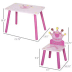 JVNOXK3-Ensemble Table et 2 Chaises en Bois pour Enfants avec Motif Couronne, Cadeau pour Filles, Tout-Petits, pour Dessin, Lecture, Écriture, Âge 2-4 Ans, Rose
