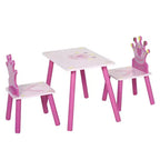 JVNOXK3-Ensemble Table et 2 Chaises en Bois pour Enfants avec Motif Couronne, Cadeau pour Filles, Tout-Petits, pour Dessin, Lecture, Écriture, Âge 2-4 Ans, Rose