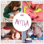 JVNOXK3-Ensemble Table et 2 Chaises en Bois pour Enfants avec Motif Couronne, Cadeau pour Filles, Tout-Petits, pour Dessin, Lecture, Écriture, Âge 2-4 Ans, Rose