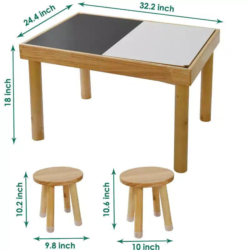 Table sensorielle pour tout-petits de 1 à 3 ans avec 2 chaises, ensemble de table et chaises d'activités pour enfants en bois avec planches double face pour jeux de sable et d'eau