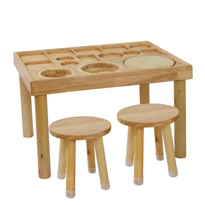 Table sensorielle pour tout-petits de 1 à 3 ans avec 2 chaises, ensemble de table et chaises d'activités pour enfants en bois avec planches double face pour jeux de sable et d'eau