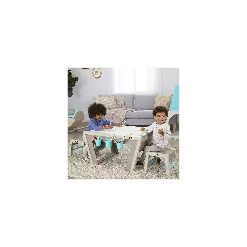 HomeStock Chevalet et table d'art 2-en-1 pour enfants avec hauteur réglable, tabourets et rangement pour le jeu créatif