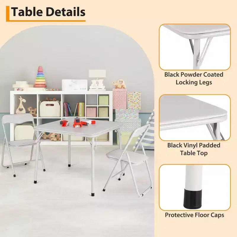 Ensemble table et chaises pliantes en métal, chaises pliantes rembourrées en cuir avec coussin confortable et cadre en acier durable, table carrée moderne