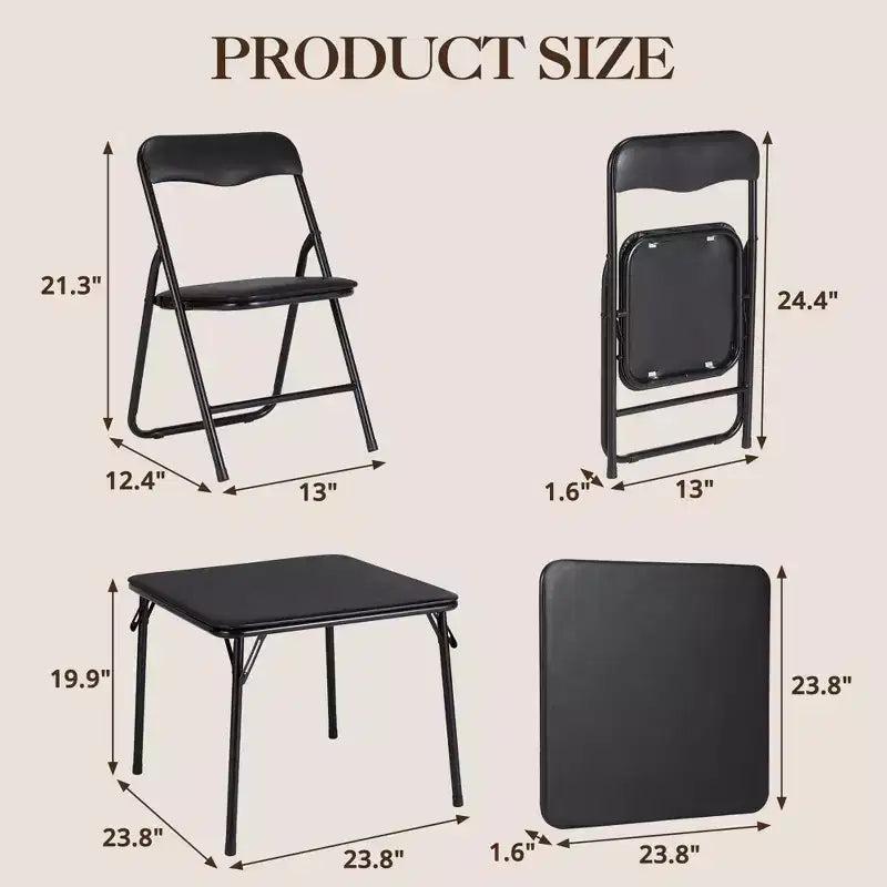 Ensemble table et chaises pliantes en métal, chaises pliantes rembourrées en cuir avec coussin confortable et cadre en acier durable, table carrée moderne