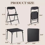 Ensemble table et chaises pliantes en métal, chaises pliantes rembourrées en cuir avec coussin confortable et cadre en acier durable, table carrée moderne