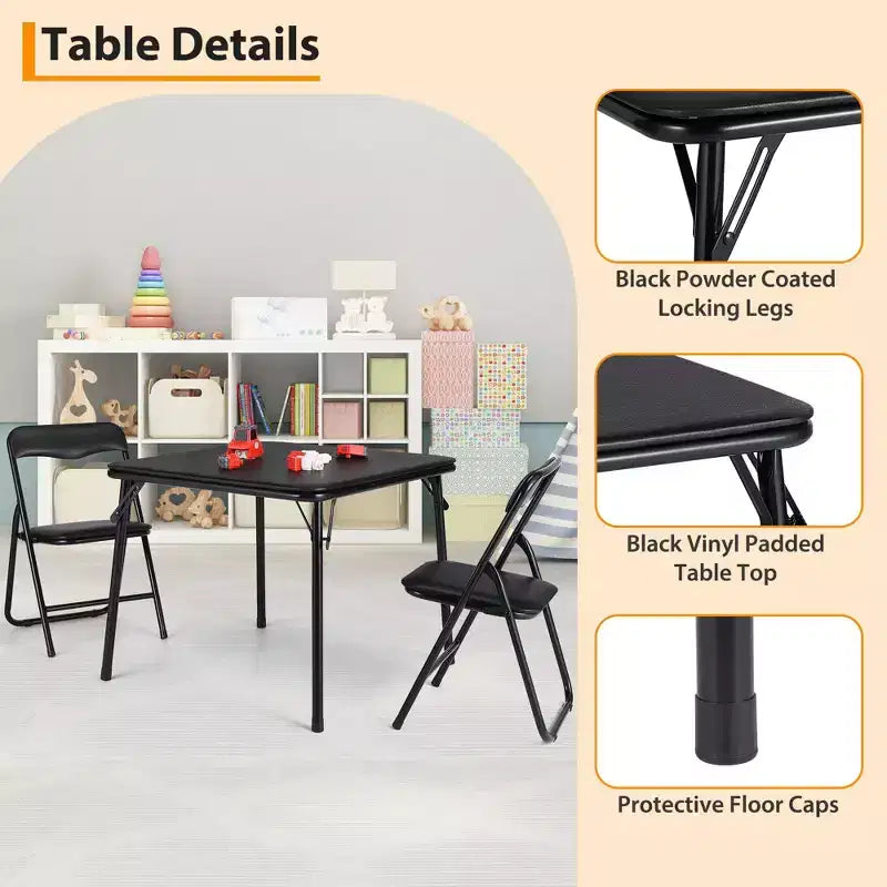Ensemble table et chaises pliantes en métal, chaises pliantes rembourrées en cuir avec coussin confortable et cadre en acier durable, table carrée moderne