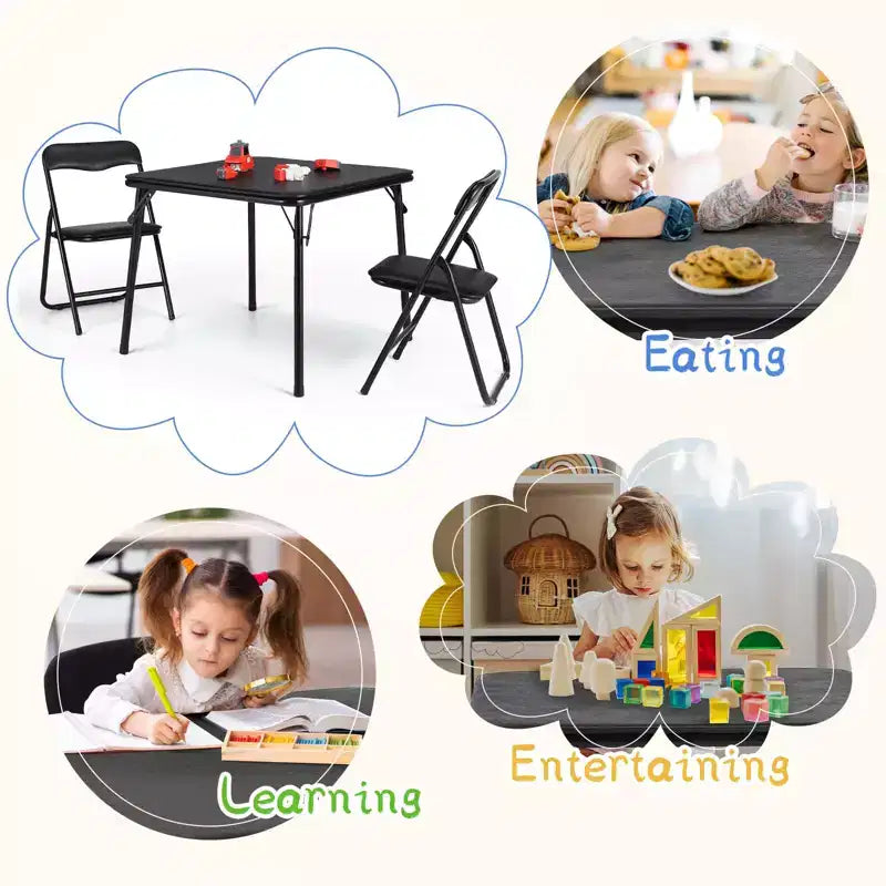 Ensemble table et chaises pliantes en métal, chaises pliantes rembourrées en cuir avec coussin confortable et cadre en acier durable, table carrée moderne