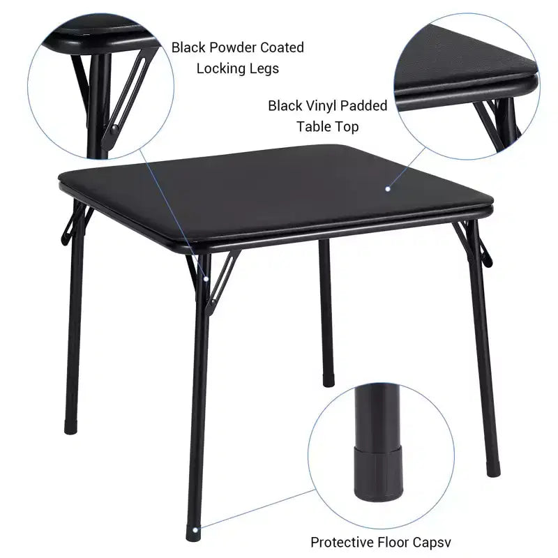 Ensemble table et chaises pliantes en métal, chaises pliantes rembourrées en cuir avec coussin confortable et cadre en acier durable, table carrée moderne