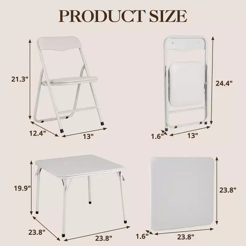 Ensemble table et chaises pliantes en métal, chaises pliantes rembourrées en cuir avec coussin confortable et cadre en acier durable, table carrée moderne