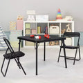 Metal Folding Card Table and Chair Set of, Leather Padded Folding Chairs with Comfortable Cushion and Durable Steel Frame, Modern Square Table