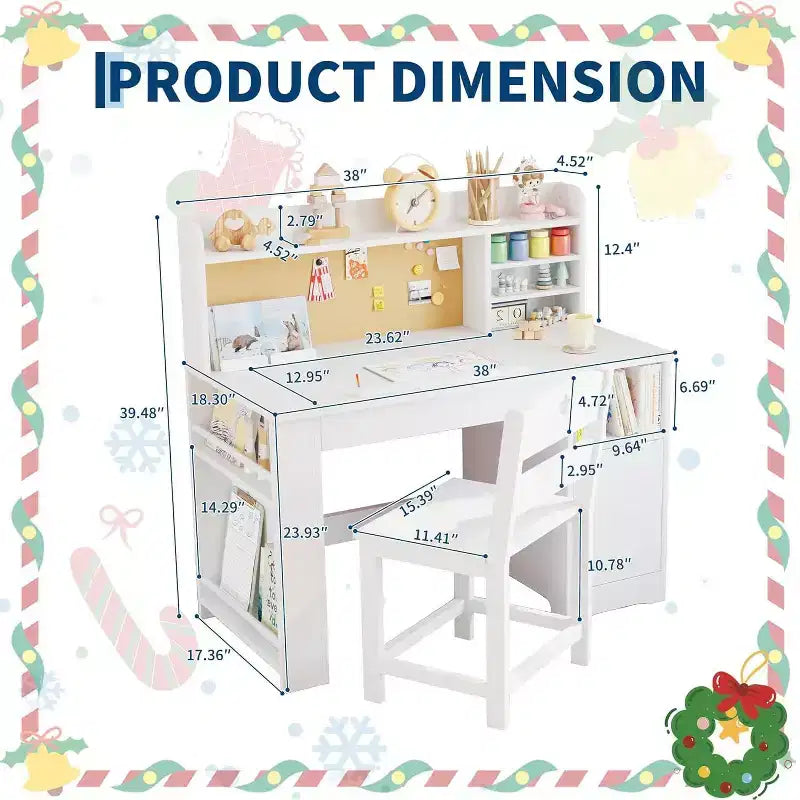 Ensemble bureau et chaise d'étude Garvee pour enfants avec rangement, bureau pour enfants avec huche et inclinable, pour la maison
