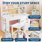 Ensemble bureau et chaise d'étude Garvee pour enfants avec rangement, bureau pour enfants avec huche et inclinable, pour la maison