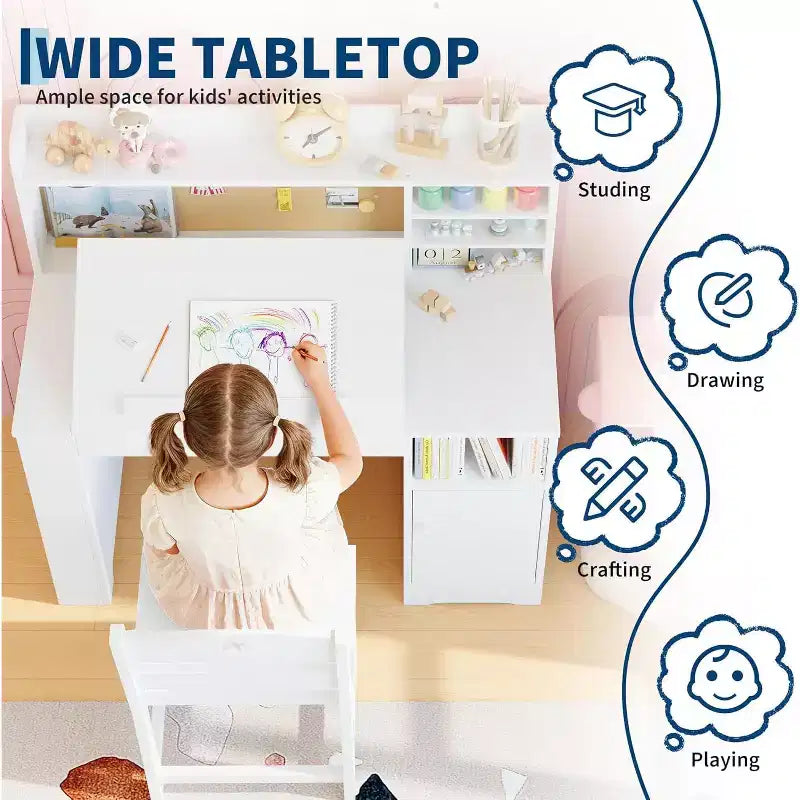 Ensemble bureau et chaise d'étude Garvee pour enfants avec rangement, bureau pour enfants avec huche et inclinable, pour la maison