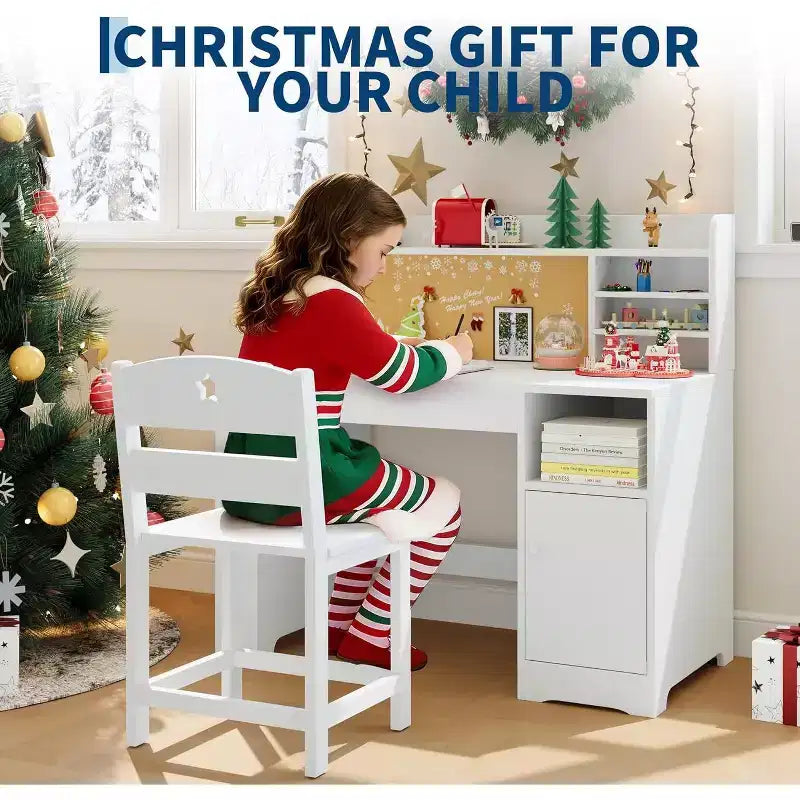 Ensemble bureau et chaise d'étude Garvee pour enfants avec rangement, bureau pour enfants avec huche et inclinable, pour la maison