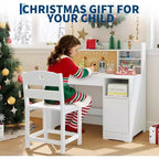 Ensemble bureau et chaise d'étude Garvee pour enfants avec rangement, bureau pour enfants avec huche et inclinable, pour la maison