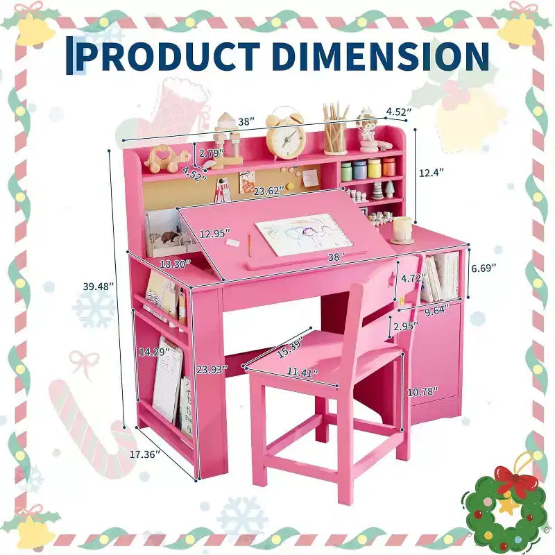 Ensemble bureau et chaise d'étude Garvee pour enfants avec rangement, bureau pour enfants avec huche et inclinable, pour la maison