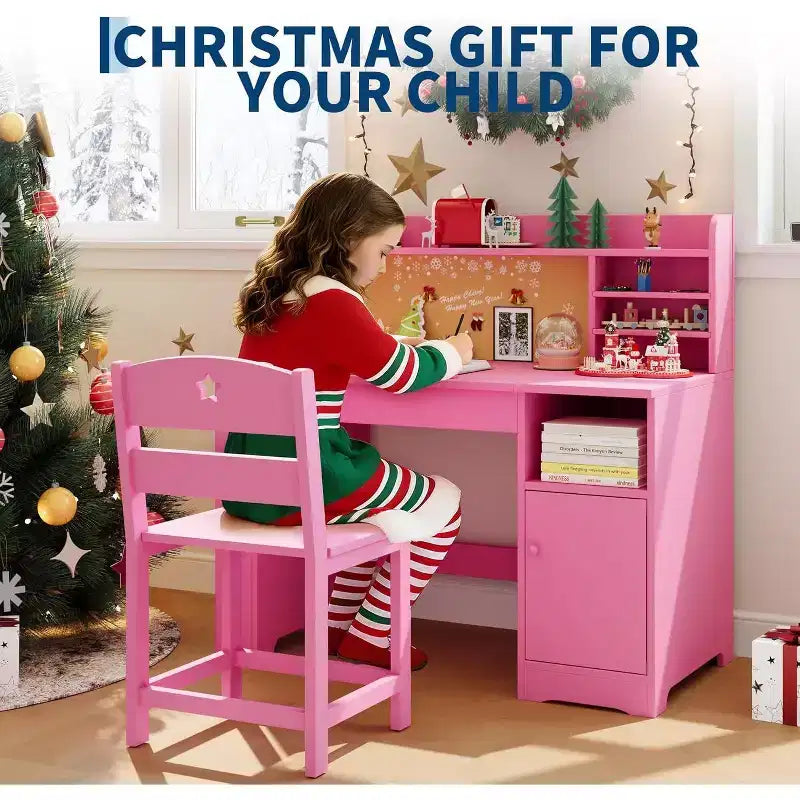 Ensemble bureau et chaise d'étude Garvee pour enfants avec rangement, bureau pour enfants avec huche et inclinable, pour la maison