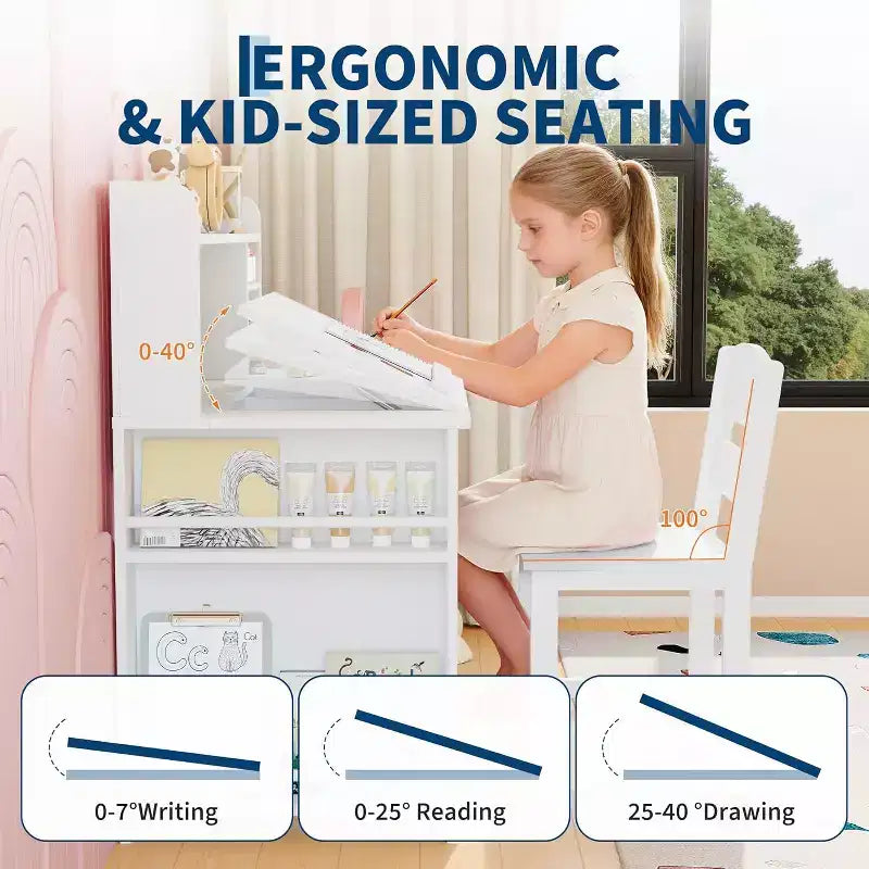 Ensemble bureau et chaise d'étude Garvee pour enfants avec rangement, bureau pour enfants avec huche et inclinable, pour la maison