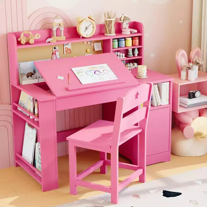 Garvee Kids Study Desk & Chair Set with Storage, Kids Desk with Hutch and Tiltable,for Home
