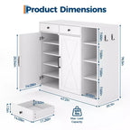 Meuble de rangement pour chaussures, organisateur de chaussures de style ferme moderne avec 6 étagères réglables et 2 tiroirs, meuble d'entrée autoportant pour salon