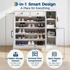 Meuble de rangement pour chaussures, organisateur de chaussures de style ferme moderne avec 6 étagères réglables et 2 tiroirs, meuble d'entrée autoportant pour salon