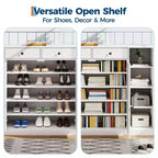 Meuble de rangement pour chaussures, organisateur de chaussures de style ferme moderne avec 6 étagères réglables et 2 tiroirs, meuble d'entrée autoportant pour salon