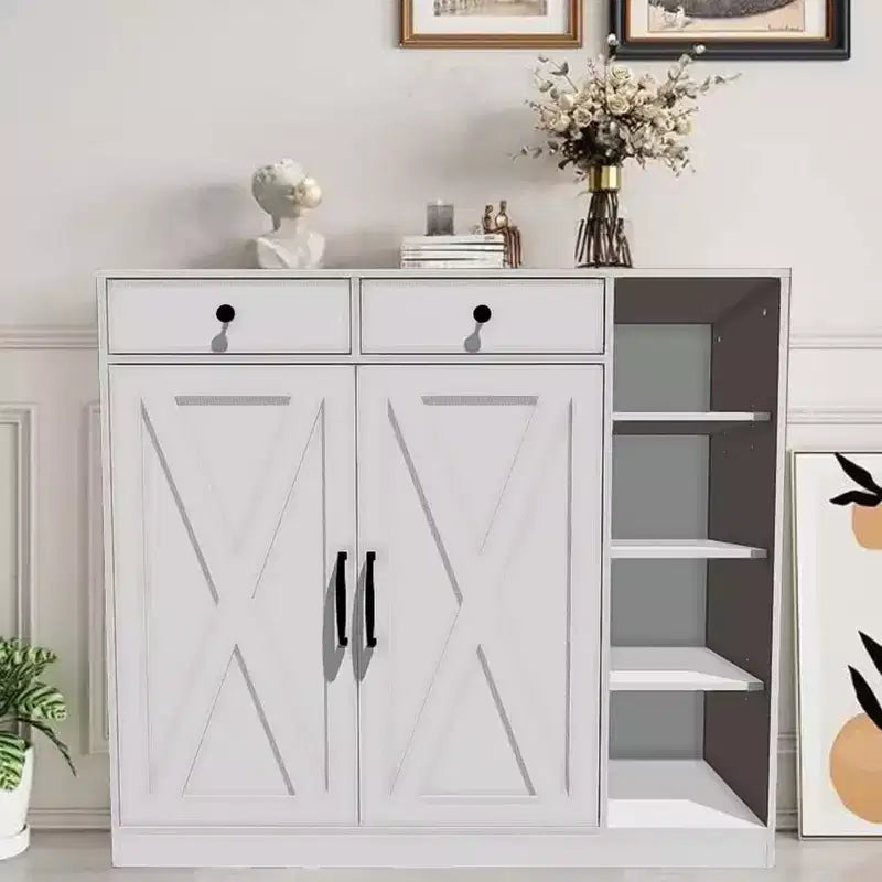 Meuble de rangement pour chaussures, organisateur de chaussures de style ferme moderne avec 6 étagères réglables et 2 tiroirs, meuble d'entrée autoportant pour salon
