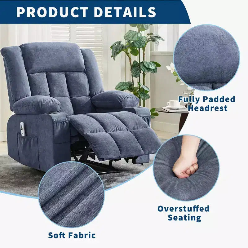 Fauteuil inclinable COZONY avec massage et fonction chauffante, fauteuil à bascule avec poches latérales et porte-gobelet pour salon
