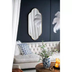 Miroir mural décoratif fantaisie moderne avec bord en bois, miroir de courtoisie élégant pour chambre à coucher, salon